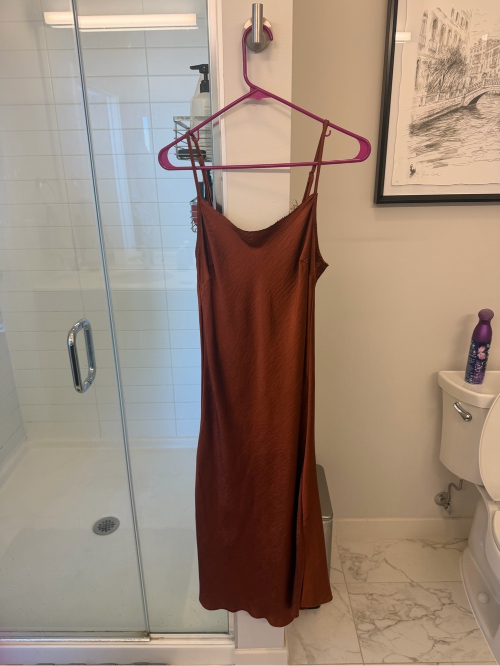 Calvin Tran Rust Brown Satin Midi Slip Dress